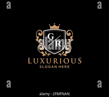 Modèle de logo GR Letter Royal Luxury dans les illustrations vectorielles pour les restaurants, les royalties, les boutiques, les cafés, les hôtels, Heraldic, bijoux, mode et autres illustrations vectorielles Illustration de Vecteur