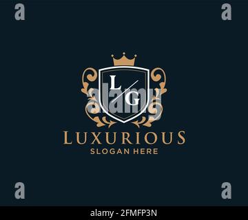 Modèle de logo LG Letter Royal Luxury dans les illustrations vectorielles pour les restaurants, les royalties, les boutiques, les cafés, les hôtels, Heraldic, bijoux, mode et autres illustrations vectorielles Illustration de Vecteur