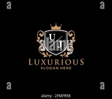 Modèle de logo de luxe Royal lettre UJ en illustrations vectorielles pour les restaurants, les royalties, les boutiques, les cafés, les hôtels, Heraldic, bijoux, mode et autres illustrations vectorielles Illustration de Vecteur