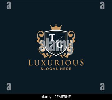 Modèle de logo de luxe TG Letter Royal dans les illustrations vectorielles pour les restaurants, les royalties, les boutiques, les cafés, les hôtels, Heraldic, bijoux, mode et autres illustrations vectorielles Illustration de Vecteur