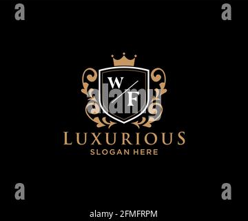 Modèle de logo WF lettre Royal Luxury dans un dessin vectoriel pour restaurant, Royalty, Boutique, café, Hôtel, Heraldic, bijoux, mode et autres illustrations vectorielles Illustration de Vecteur