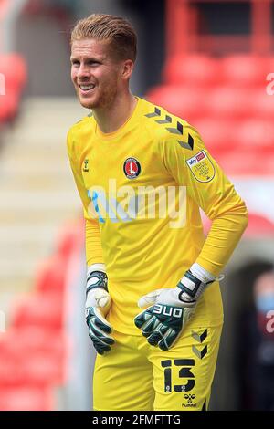 Londres, Royaume-Uni. 09e mai 2021. Ben Amos, gardien de but de Charlton Athletic regarde sur.EFL Skybet football League One Match, Charlton Athletic v Hull City à la Vallée de Londres le dimanche 9 mai 2021. Cette image ne peut être utilisée qu'à des fins éditoriales. Utilisation éditoriale uniquement, licence requise pour une utilisation commerciale. Aucune utilisation dans les Paris, les jeux ou les publications d'un seul club/ligue/joueur. photo par Steffan Bowen/Andrew Orchard sports photographie/Alay Live news crédit: Andrew Orchard sports photographie/Alay Live News Banque D'Images