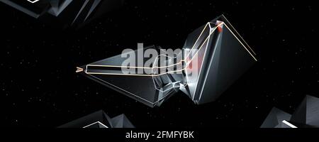 l'espace futuriste est dans un espace sombre avec des lumières au néon colorées et l'illustration du rendu 3d de surface sombre Banque D'Images