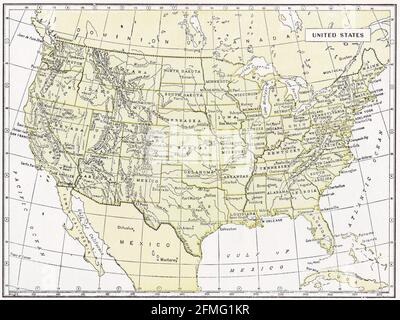 Carte d'époque des États-Unis, États-Unis des années 1930. Banque D'Images