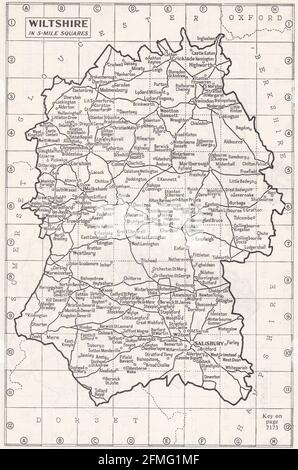 Carte ancienne de Wiltshire, Royaume-Uni des années 1930 Banque D'Images