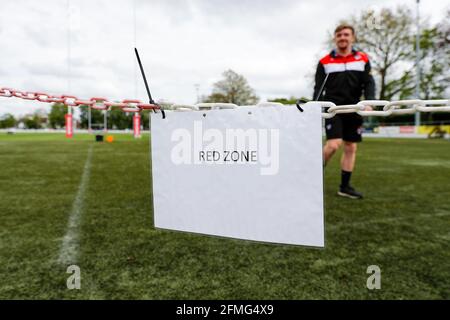 Rosslyn Park, Londres, Royaume-Uni. 9 mai 2021. Betfred Championship, Rugby League, London Broncos versus Newcastle Thunder; Red zone porte à l'intérieur du Rock Credit: Action plus Sports/Alay Live News Banque D'Images
