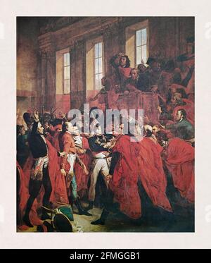 Peinture faite en 1840 par Bouchot représentant le général Bonaparte au Conseil des cinq cents à Saint-Cloud le 10 novembre 1799. Banque D'Images