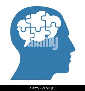 Silhouette de l'homme de tête avec des pièces de puzzle dans le cerveau.Icon cerveau concept, illustration vectorielle. Illustration de Vecteur