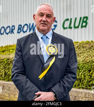 Parti Paul McLennan (SNP) récemment éjecté membre de la MSP de East Lothian au Parlement écossais, Meadowmill Sports Center, le jour des élections le 6 2021 mai Écosse, Royaume-Uni Banque D'Images