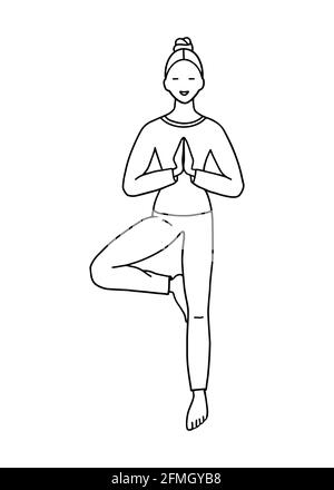 Une jolie femme fait du yoga. Illustration vectorielle dans le style doodle Illustration de Vecteur