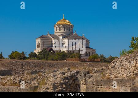 Vue panoramique sur la cathédrale de Vladimir à Chersonesos Tauride, Crimée. Banque D'Images