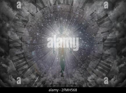 Âme ou aura. Composition spirituelle. Cadran d'horloge ancien. rendu 3d. Banque D'Images