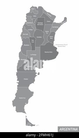 La carte administrative de l'Argentine avec des étiquettes isolées sur fond blanc Illustration de Vecteur