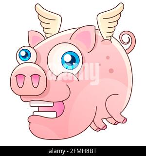 Illustration de porc volante à motif vectoriel sur fond blanc. Imprimé pour un t-shirt. Illustration de dessin romantique pour les enfants. Illustration de Vecteur