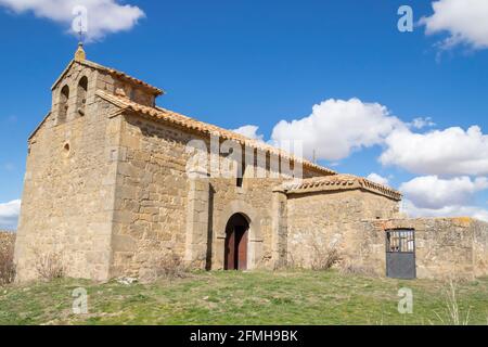 Église de Boñéces dans la ville abandonnée, province de Soria, Espagne Banque D'Images