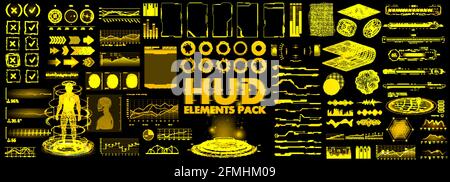 Scifi collection HUD, GUI, interface d'interface utilisateur pour les jeux, l'application et la conception VR. Coffret graphique futuriste réalité virtuelle, ensemble de grands éléments. UI - graphiques, numérique Illustration de Vecteur