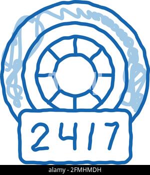 réparation 24 heures sur 24 des roues et des pneus doodle icon dessiné à la main illustration Illustration de Vecteur
