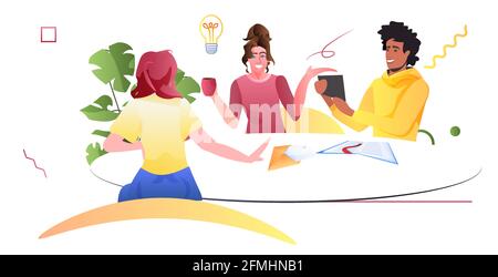 mélangez les hommes et femmes d'affaires qui discutent du nouveau projet d'entreprise lors de réunions de brainstorming nouvelle idée créative de démarrage Illustration de Vecteur