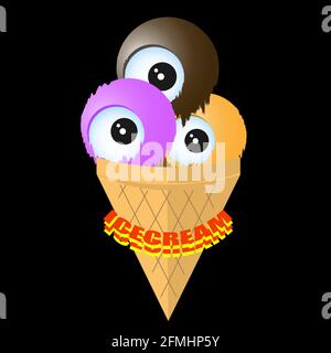 logo boules de crème glacée multicolores avec les yeux dans le cône Illustration de Vecteur