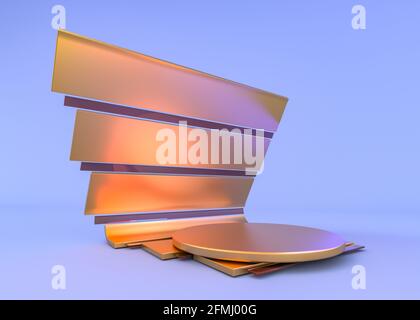 Composition abstraite avec podium. Studio minimal. Décor futuriste bleu. Rendu 3D Banque D'Images
