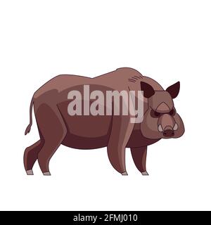 Observation des sangliers. Personnage de dessin animé d'un grand animal mammifère. Une créature sauvage de la forêt à fourrure brune. Vue latérale. Illustration vectorielle plate Illustration de Vecteur