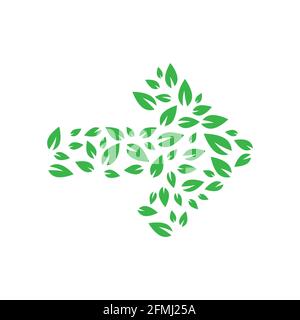 flèche verte droite composée de feuilles. Isolé sur blanc. Icône Continuer. Suivant, flèche est. Écologie des feuilles, naturel, symbole organique Illustration de Vecteur