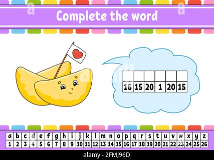 Complétez les mots. Code de chiffrement. Apprentissage du vocabulaire et des chiffres. Feuille de travail sur la formation. Page d'activité pour l'étude en anglais. Illustration vectorielle isolée. Illustration de Vecteur