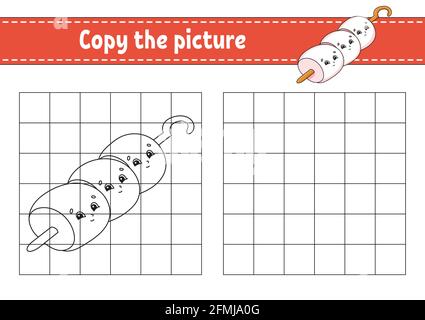 Copiez la photo. Pages de livre de coloriage pour les enfants. Feuille de travail de développement de l'éducation. Jeu pour enfants. Pratique de l'écriture manuscrite. Personnage de dessin animé. Illustration de Vecteur