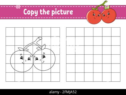 Copiez la photo. Pages de livre de coloriage pour les enfants. Feuille de travail de développement de l'éducation. Jeu pour enfants. Pratique de l'écriture manuscrite. Personnage de dessin animé. Illustration de Vecteur