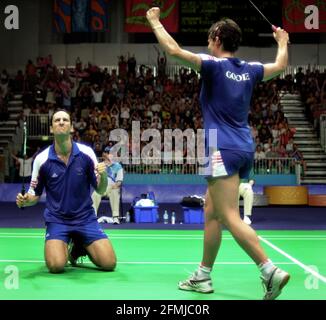 LE BADMINTON MIXTE DOUBLE LA TROISIÈME-QUATRIÈME PARTIE FINALE. ARCHER SIMON ET JOANNE GOODE (GBR) APRÈS AVOIR BATTU MICHAEL SOGAARD & RIKKE OLSEN POUR REMPORTER LA MÉDAILLE DE BRONZE. Banque D'Images