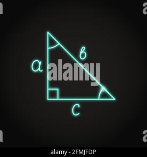 Triangle de droite néon avec icône d'angles marqués en style de ligne. Symbole trigonométrie mathématique. Illustration vectorielle. Illustration de Vecteur