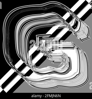 Graphique carré avec le caractère majuscule décalé et répété G comme monogramme en noir et blanc Banque D'Images