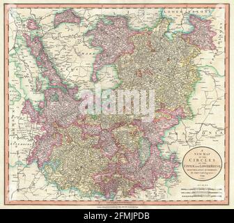 Carte ancienne gravée en cuivre de l'Allemagne du XIXe siècle. Toutes les cartes sont magnifiquement colorées et illustrées montrant le monde à l'époque. Banque D'Images