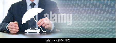 Symbole de couverture automatique par un agent général. Bannière panoramique Banque D'Images