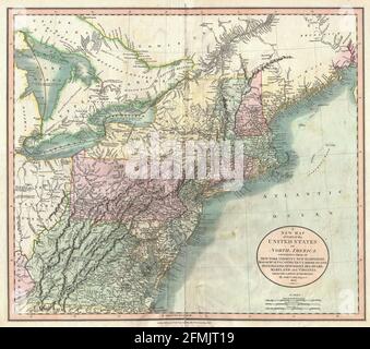 Carte du New Jersey gravée de cuivre d'époque du XIXe siècle. Toutes les cartes sont magnifiquement colorées et illustrées montrant le monde à l'époque. Banque D'Images