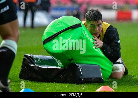 Llanelli, pays de Galles. 8 mai 2021. Luke Morgan d'Ospreys pendant le match pré-échauffement avant le match de la coupe Guinness PRO14 Rainbow entre Scarlets et Ospreys au parc y Scarlets à Llanelli, pays de Galles, Royaume-Uni le 8 mai 2021. Les stades sportifs du Royaume-Uni restent soumis à des restrictions strictes en raison de la pandémie du coronavirus, car les lois de distanciation sociale du gouvernement interdisent aux fans à l'intérieur des lieux, ce qui entraîne des matchs à huis clos. Crédit : Duncan Thomas/Majestic Media/Alay Live News. Banque D'Images