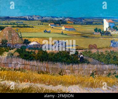 Récolte à la Crau, avec Montmajour en arrière-plan, Vincent van Gogh, 1888, Banque D'Images
