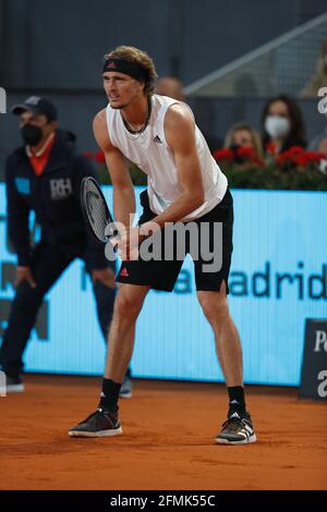 Madrid, Espagne. 9 mai 2021. Alexander Zverev (GER) tennis : Alexander Zverev d'Allemagne lors du match final de singles contre Matteo Berrettini d'Italie sur le ATP Masters 1000 'Mutua Madrid Open tennis Tournoi' à la Caja Magica à Madrid, Espagne . Crédit: Mutsu Kawamori/AFLO/Alay Live News Banque D'Images