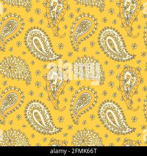 Motif cachemire fleuri, fond blanc sans couture à motif floral oriental Illustration de Vecteur