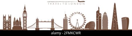 Silhouettes, symbole de la ville de Londres. Illustration vectorielle des bâtiments architecturaux historiques. Illustration de Vecteur