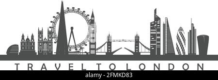 Silhouettes, symbole de l'architecture de la ville de Londres. Illustration vectorielle des bâtiments historiques. Illustration de Vecteur