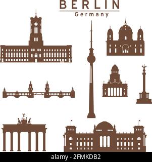 Monuments de berlin, capitale de l'allemagne, ensemble d'icônes. Illustration de Vecteur