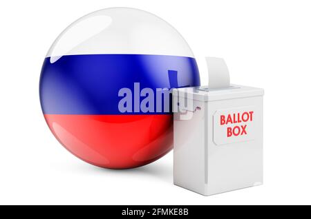 Urne avec drapeau russe. Élections en Russie. Rendu 3D isolé sur fond blanc Banque D'Images