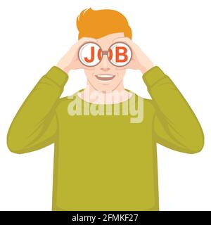homme, personne avec une binoculaire. Recherche d'emploi. Illustration vectorielle HR, recherche, recherche de talents, surveillance, recherche d'emploi, Conception plate CV Illustration de Vecteur