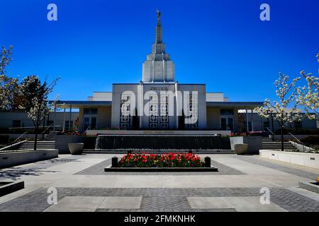 Idaho Falls LDS Mormon dernier jour Saint Temple avec bleu Sky religion culte religieux Banque D'Images