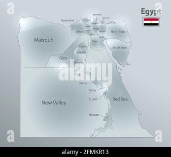 Carte et drapeau de l'Egypte, division administrative, sépare les régions et les noms, conception carte de verre 3D vecteur Illustration de Vecteur