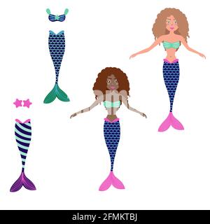 Poupée en papier Mermaid avec illustration vectorielle des accessoires changeante Illustration de Vecteur