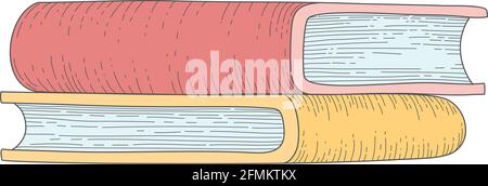Pile verticale d'anciens livres historiques dans des livres en livres de façade avec des signets isolés sur fond blanc. Pile de livres anciens pour la lecture. Main colorée Illustration de Vecteur
