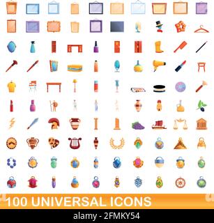 100 icônes universelles set. Cartoon illustration de 100 icônes universelles vector set isolé sur fond blanc Illustration de Vecteur