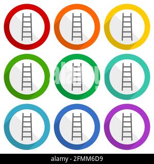 Ladder, STEP, Climb, outil, icônes de vecteur de niveau, jeu de boutons plats colorés pour la conception web et les applications mobiles Illustration de Vecteur